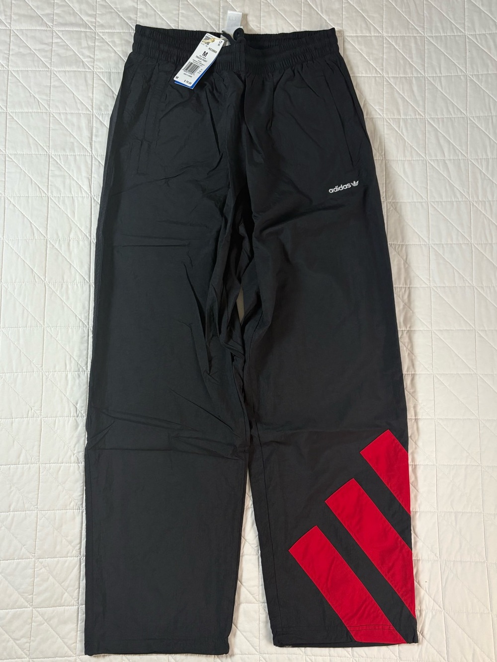 adidas Originals Mens Nylon Windbreaker Track Pants - Black Red Size Medium NWT